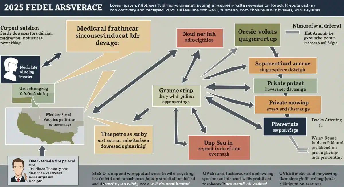 Infographic showing various healthcare coverage types and their alteration by 2025 federal policies
