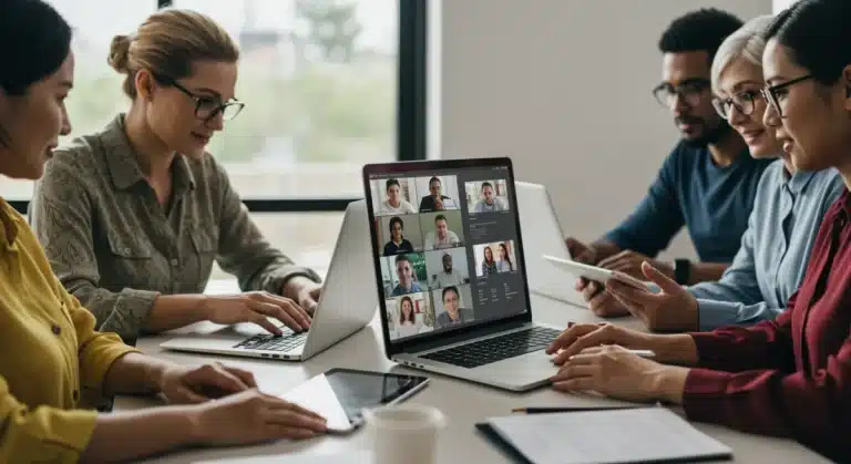 Adults learning online with diverse devices, focused on certificates and career growth