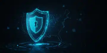 Digital shield protecting US map, symbolizing enhanced cyber defense