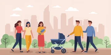 Diverse parents with children enjoying outdoor time, representing modern family support.