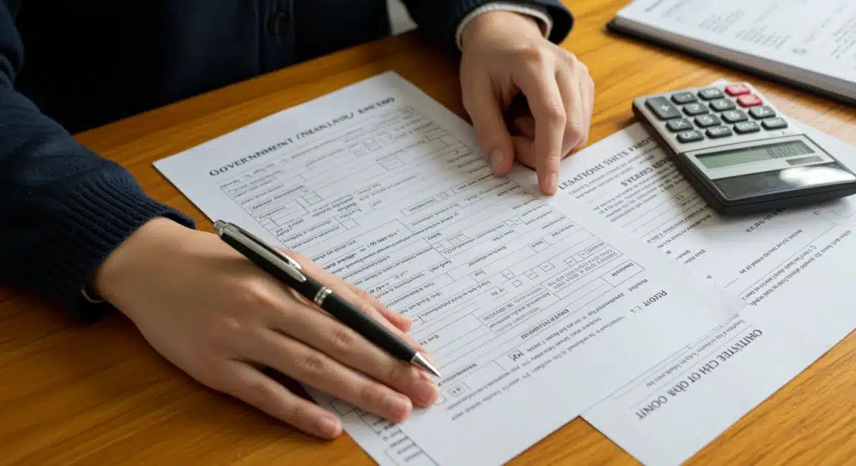 Hands filling out disability benefits application form