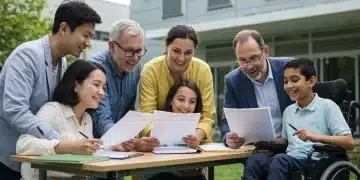 Parents and educators reviewing special education law documents