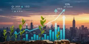 Financial chart with upward trend for Q1 2025, 10% growth target
