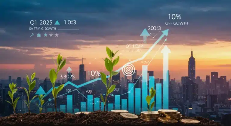 Financial chart with upward trend for Q1 2025, 10% growth target