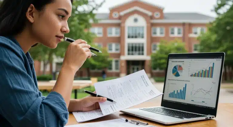 Student analyzing financial aid documents for educational benefits optimization