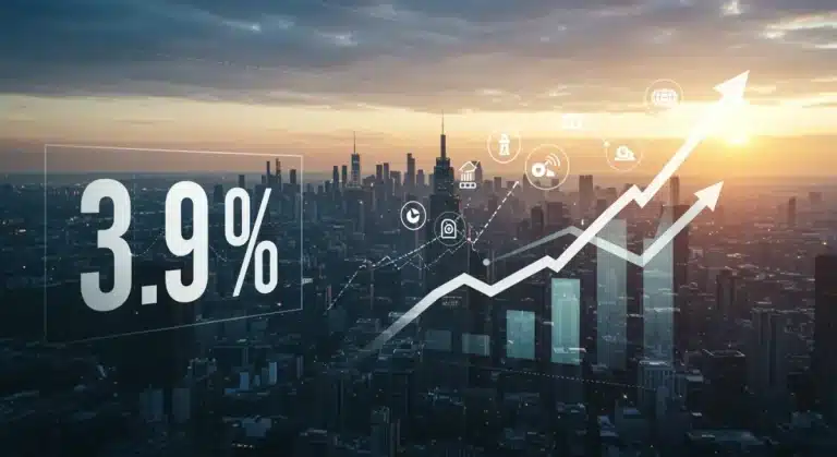 Infographic showing US labor market analysis with a 3.9% unemployment rate for 2025