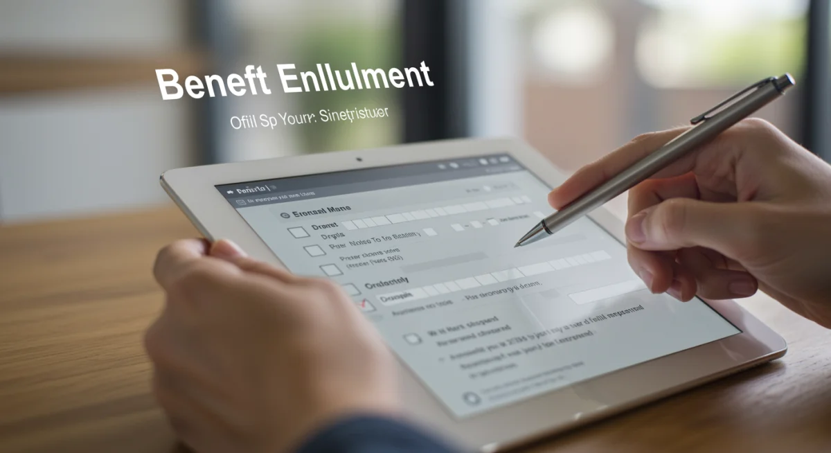 Person carefully filling out a digital benefit enrollment form