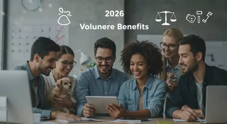 Employees reviewing voluntary benefits including pet insurance and legal services for 2026