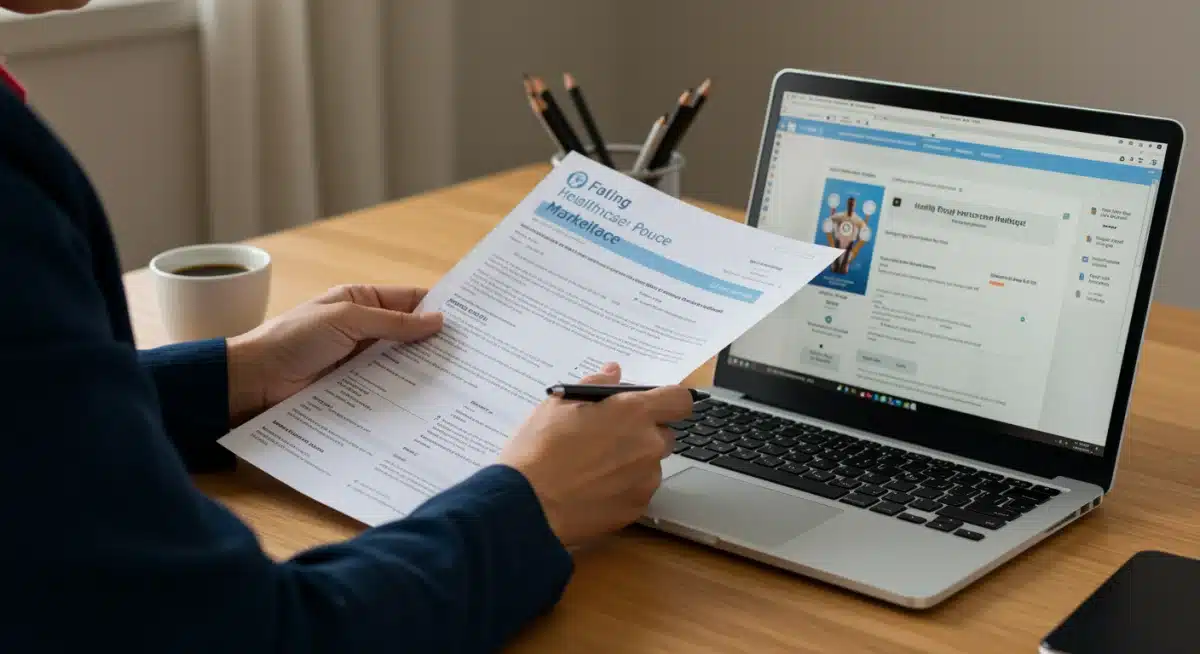 Individual comparing various health insurance plans on a laptop for ACA enrollment.