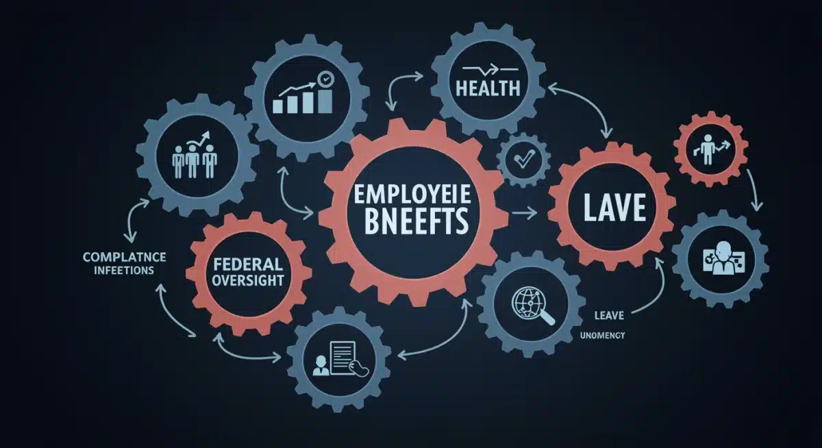 Infographic illustrating the interconnectedness of federal employee benefits and compliance.