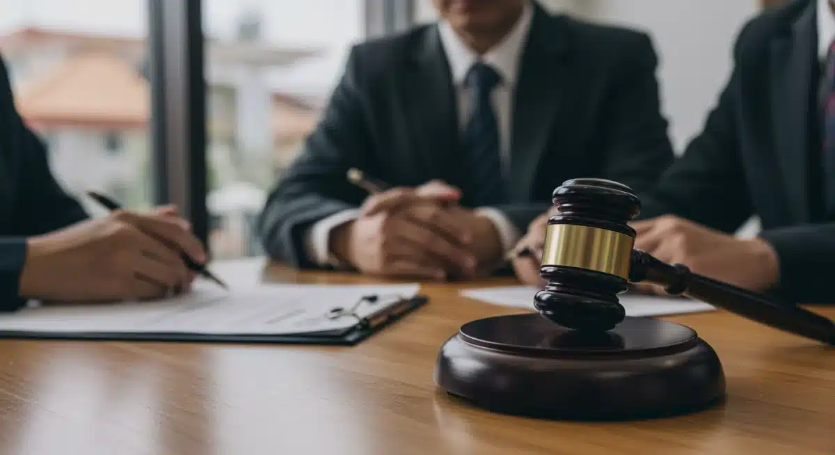 Gavel and legal documents on a desk, symbolizing legal aid and protection.