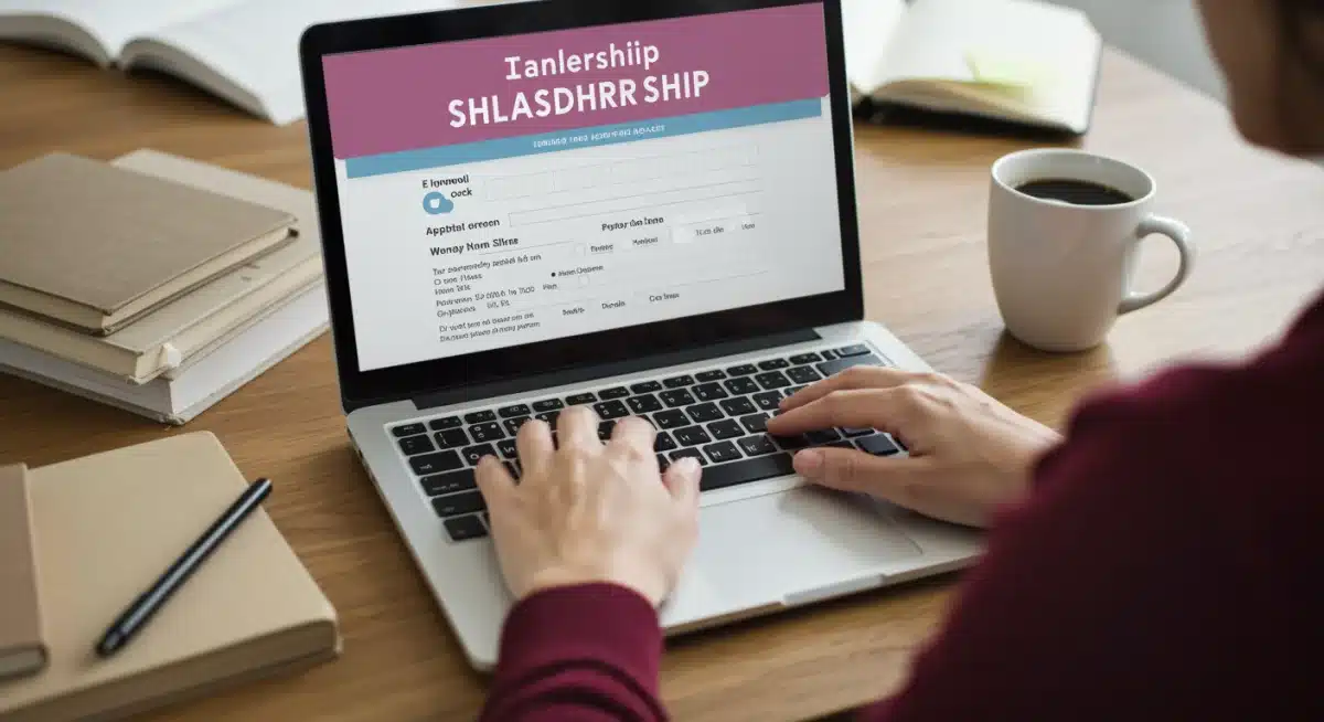 Student completing online scholarship application form with focus