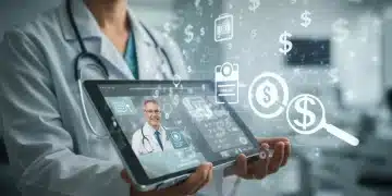 Illustration of secure telehealth with fraud investigation symbols