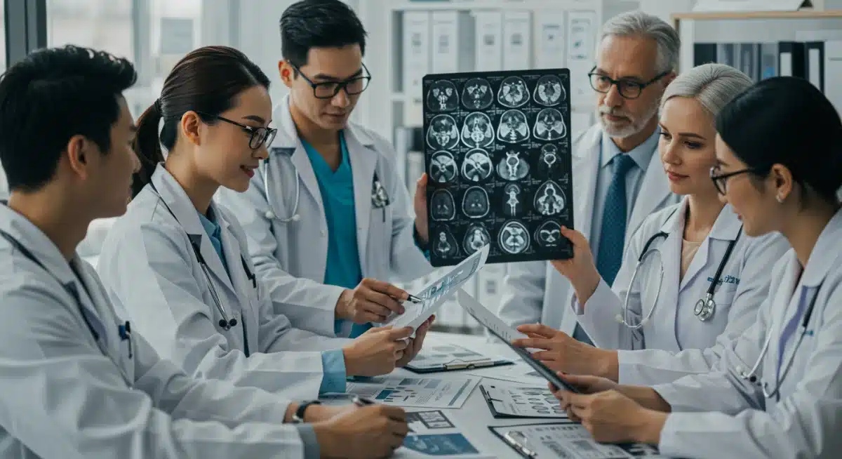 Diverse research team collaborating on medical breakthroughs, supported by federal funding.