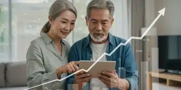 Couple confidently reviewing retirement investment strategies against inflation