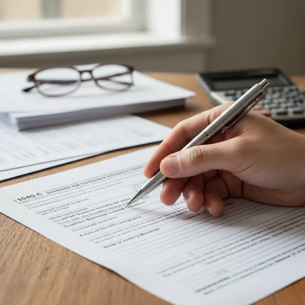Hand highlighting a tax form section on employee benefit credits.