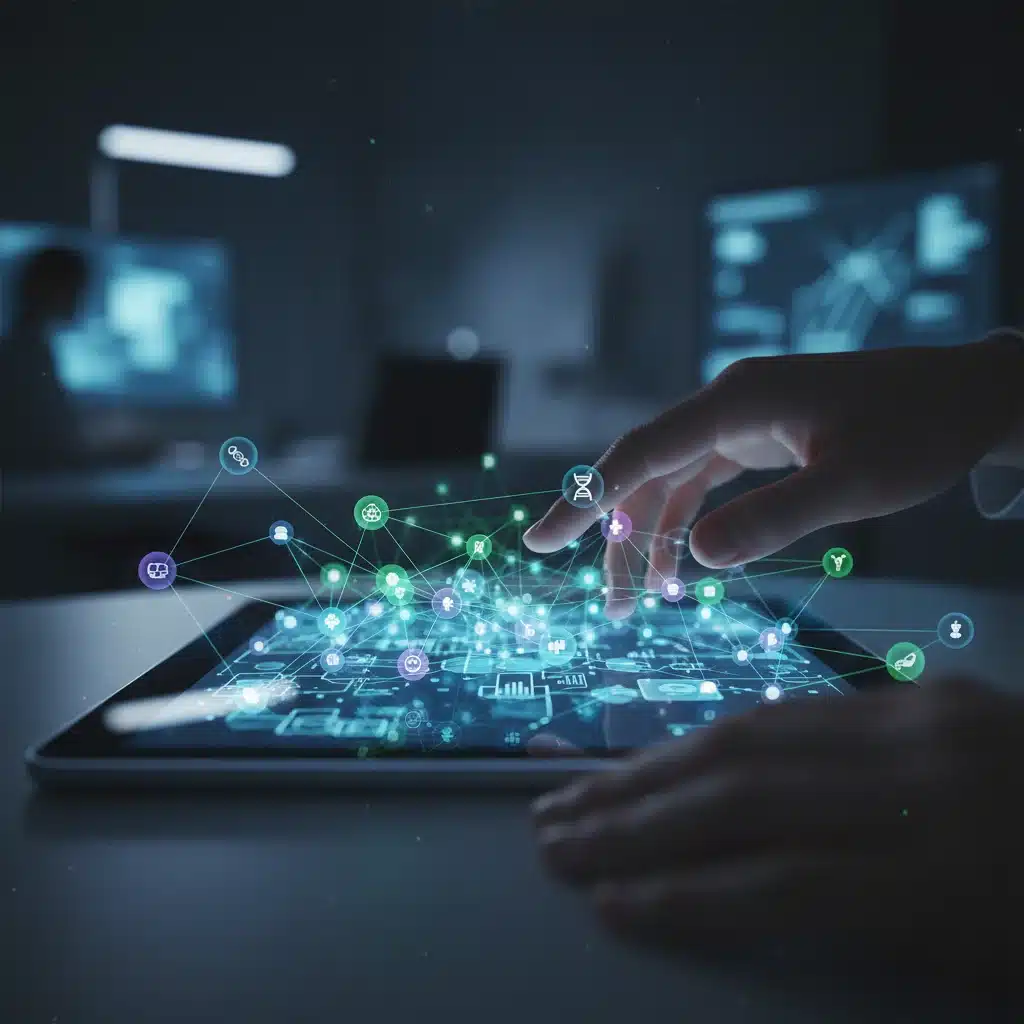 Digital tablet showing complex medical data network and privacy concerns