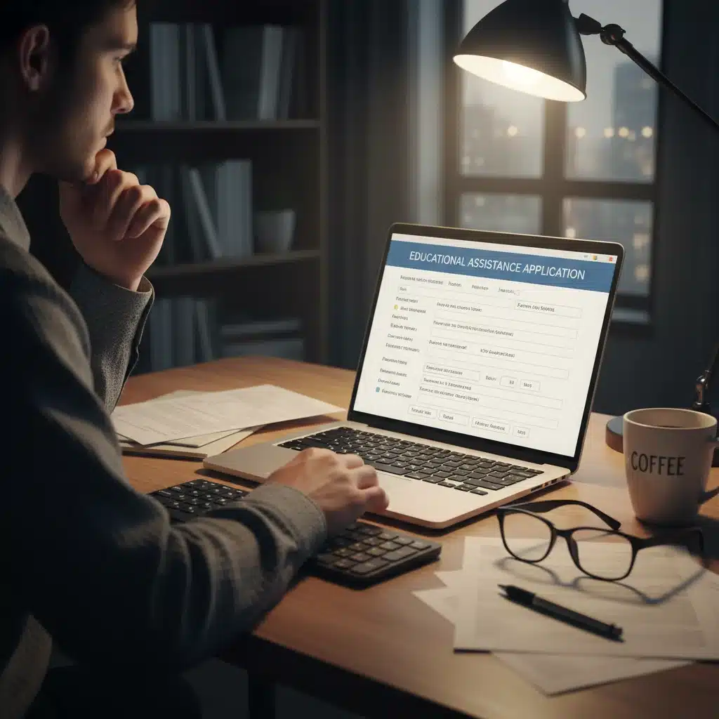 Person completing an education assistance application online