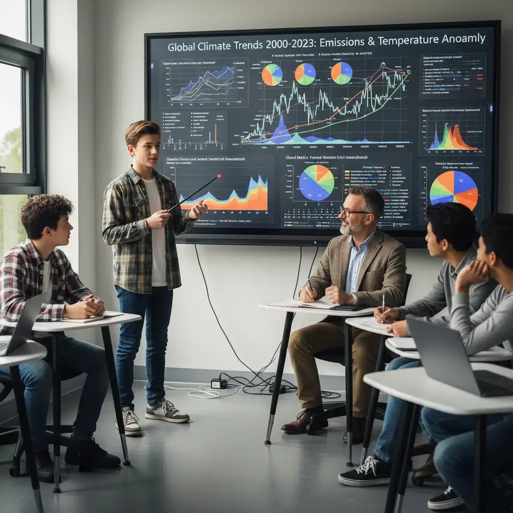 High school student presenting data visualization project to peers.