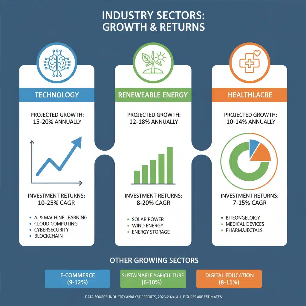 Infographic displaying growth projections for various industry sectors