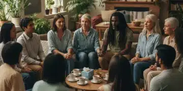 Group of diverse people in a supportive mental health session