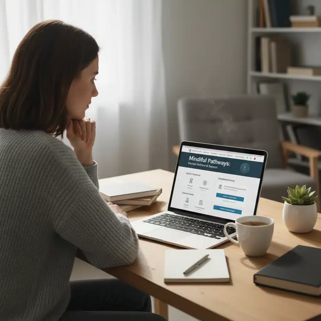 Individual reviewing mental health benefit enrollment details on a laptop