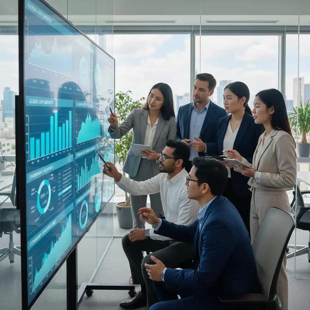 Business professionals analyzing sector-specific investment data