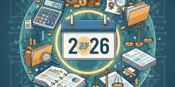 Calendar with 2026 highlighted, tax documents, and financial symbols representing upcoming tax code updates.