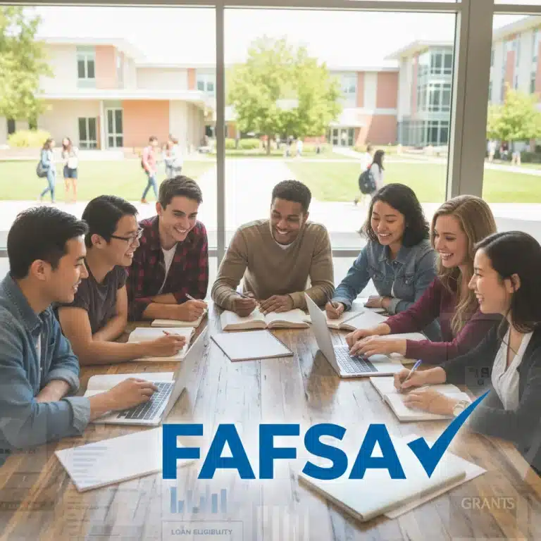 Students reviewing FAFSA information for college financial aid planning