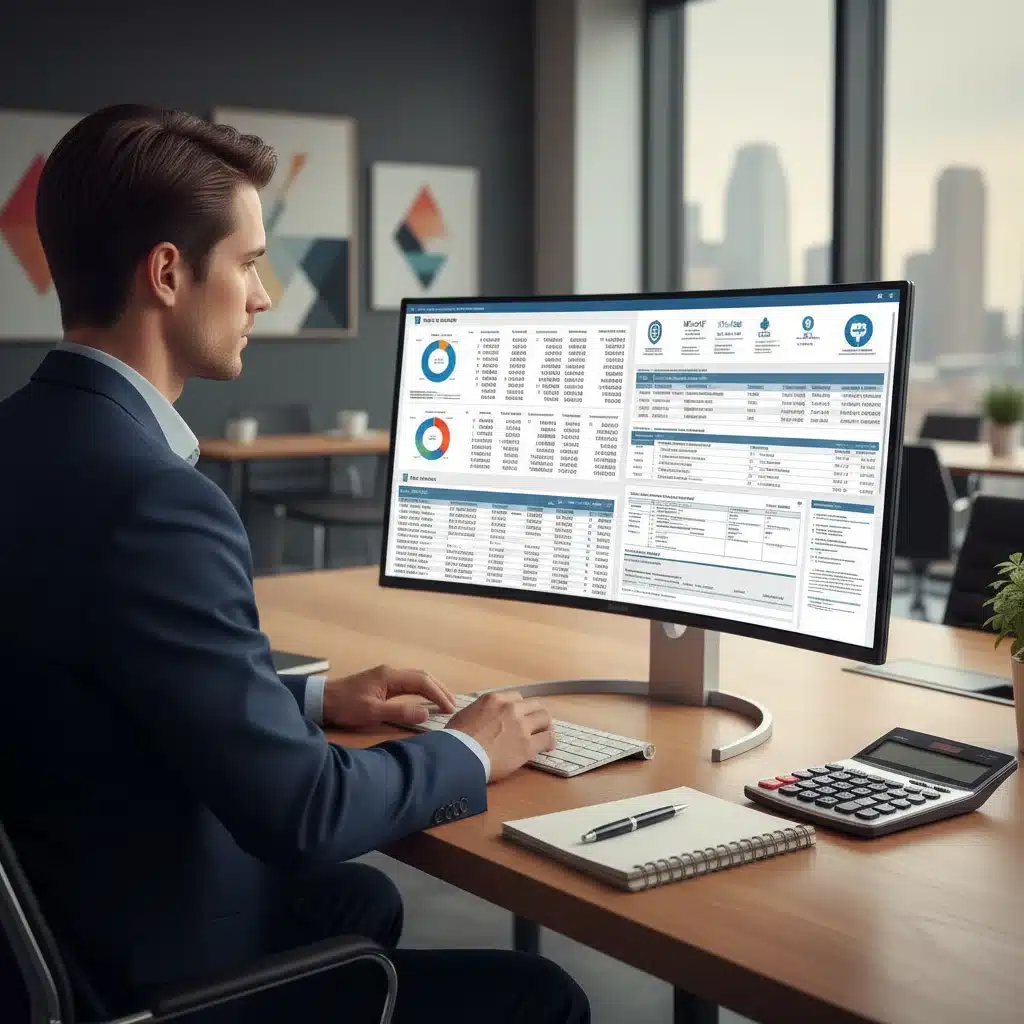Investor meticulously analyzing financial data and tax forms on a computer for strategic planning.