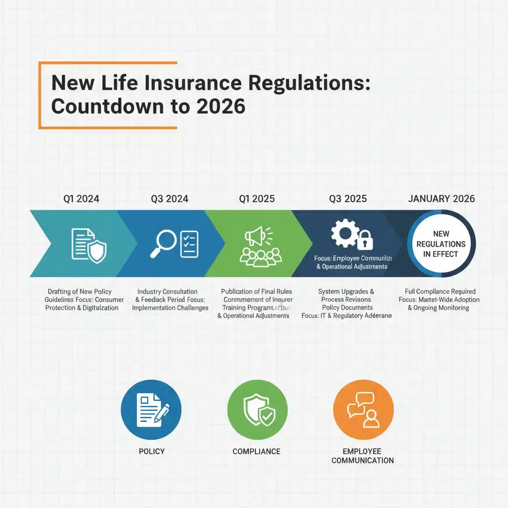 Infographic showing timeline for 2026 life insurance regulation compliance