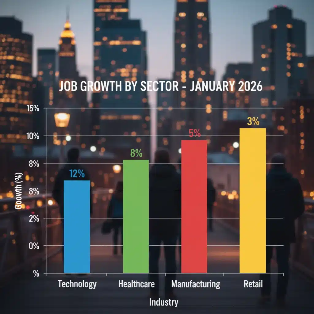 Bar graph illustrating sector-specific job growth for January 2026, highlighting key industries.