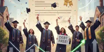 Graduates celebrating with diplomas, symbolizing student loan relief and financial freedom.