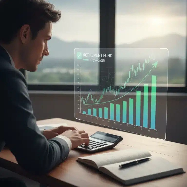 Person planning 401k investments with financial charts