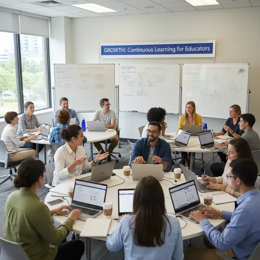 Diverse educators collaborating in professional development workshop