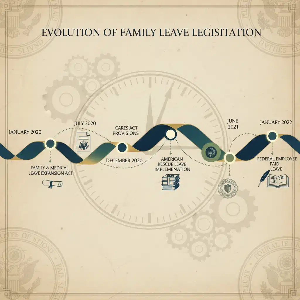 Timeline showing recent legislative changes in US family leave policy.