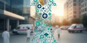 Infographic showing a 30% spike in healthcare mergers and acquisitions, with merging healthcare symbols.