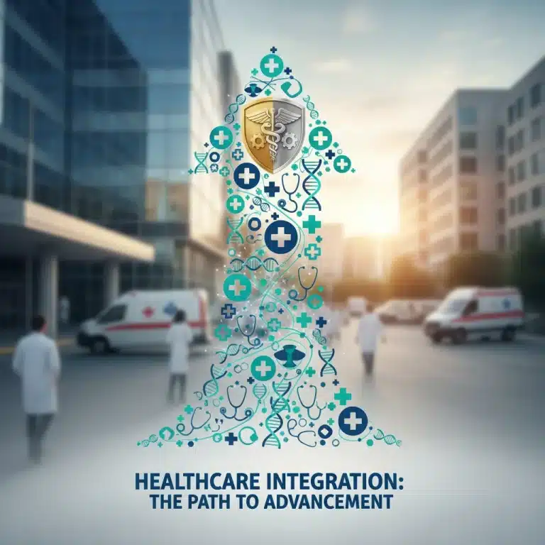 Infographic showing a 30% spike in healthcare mergers and acquisitions, with merging healthcare symbols.