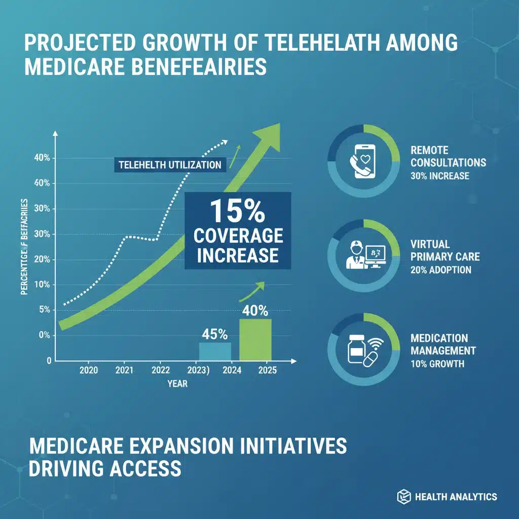 Infographic showing projected growth of Medicare telehealth utilization with a 15% increase.