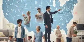 Diverse families and caregivers representing US family leave benefits changes.
