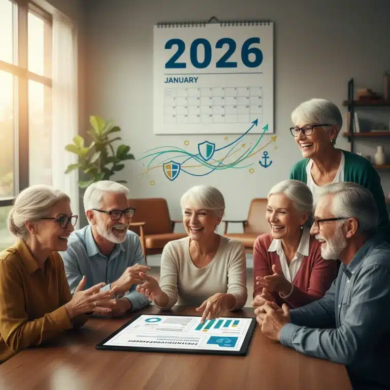 Seniors reviewing 2026 Social Security benefits adjustments on a tablet