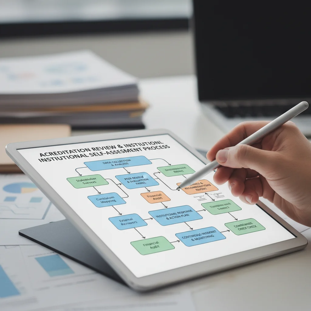 Detailed flowchart illustrating the accreditation review process and self-assessment