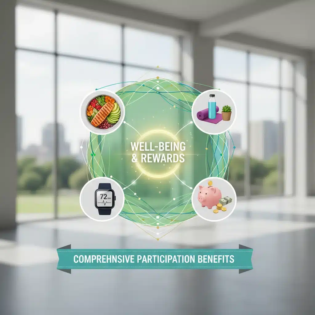 Infographic showing diverse wellness benefits and financial incentives.