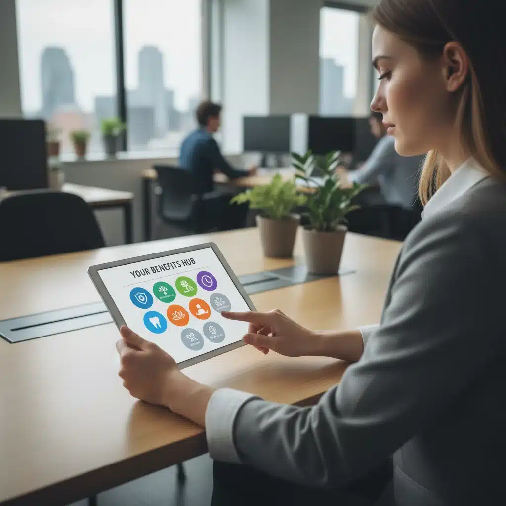Reviewing digital employee benefits package on a tablet