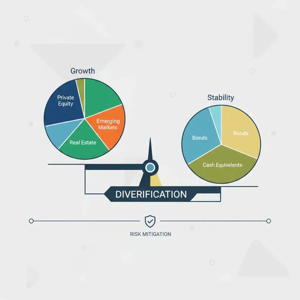 Visual representation of a diversified investment portfolio balancing risk
