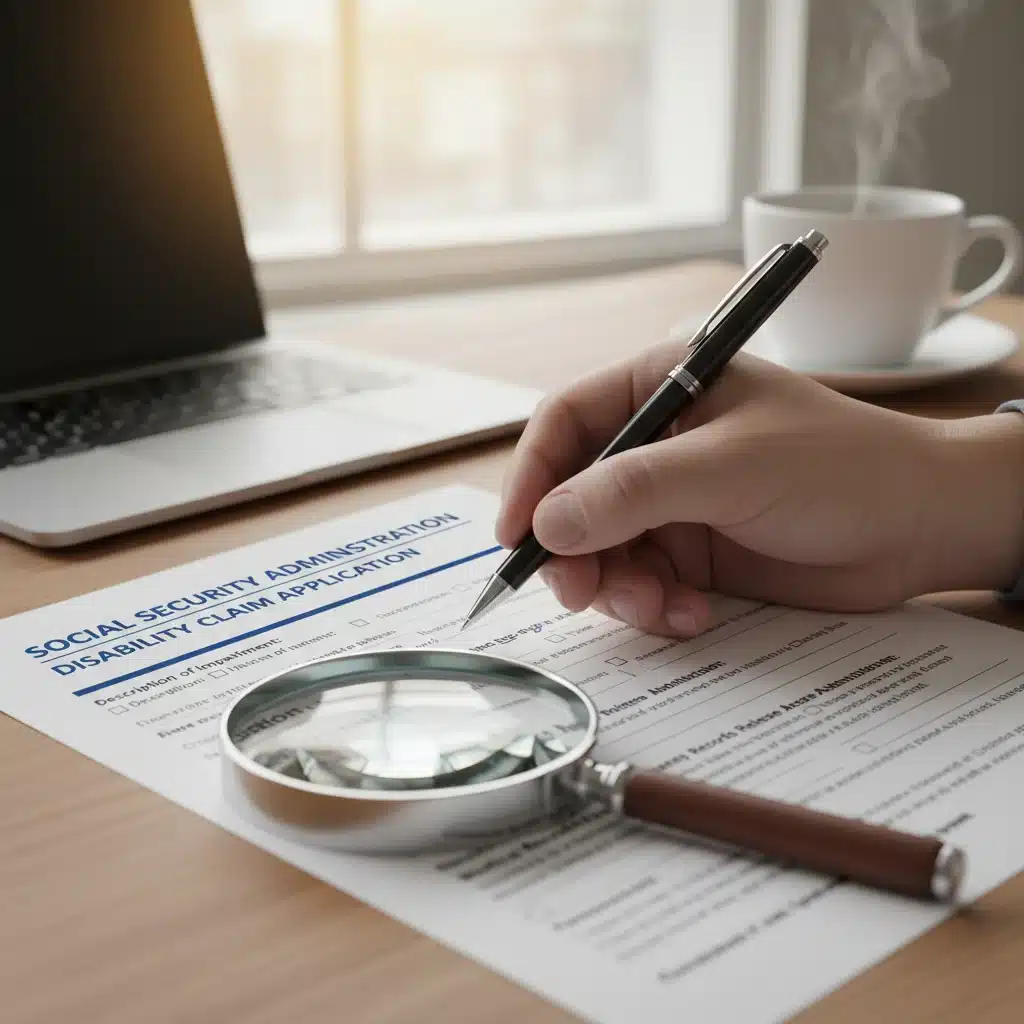 Hand filling out a Social Security Disability application form